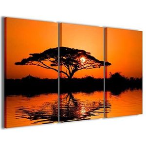Zonsondergang Canvas Prints, Mooie Afrikaanse zonsopgang reflecteerde moderne schilderijen in 3 voorgevormde panelen, klaar om op te hangen, 120x90cm