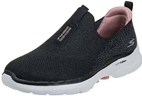 Skechers Go Walk 6 Glimmering Sneaker voor dames, Zwart Textiel Roze Trim, 35 EU