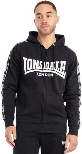 Lonsdale BIGTON Sweatshirt met capuchon voor heren, met ritssluiting, normale pasvorm, zwart/wit, L, 117558