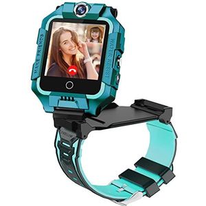 ele ELEOPTION 4G Smartwatch voor kinderen, GPS-smartwatch met 360° dubbele camera, wifi, videogesprek, SOS, stappenteller, IP67 waterdicht, smartwatch voor meisjes en jongens, blauw