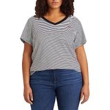 LEVI'S - Gestreept V-hals T-shirt - Zwart/Wit - 100% Katoen