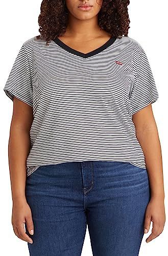 LEVI'S - Gestreept V-hals T-shirt - Zwart/Wit - 100% Katoen