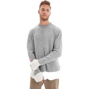 Trendyol Heren Crew Neck Colorblock Regular Sweater Sweater, Grijs, XL, Grijs, XL