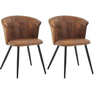 MEUBLE COSY Eetkamerstoelen, set van 2, keukenstoel, retro gestoffeerde stoel met armleuning, leunstoel, van vintage kunstsuède, metalen poten, bruin, 55 x 58 x 75,5 cm