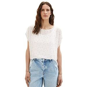 TOM TAILOR Dames 1037408 T-shirt, 32654-Offwhite Leaf Design, XL, 32654 - Offwhite Leaf Design, XL