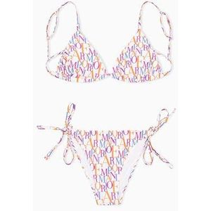 EMPORIO ARMANI Driehoekige bikiniset voor dames, Bianco/Logo Multicol, L
