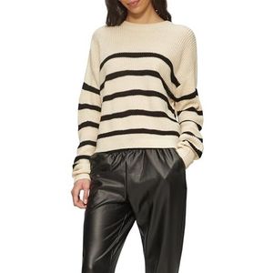 QS - Trui - Beige/Zwart - Knitwear - Ronde Hals, Lange Mouw, Losse Pasvorm