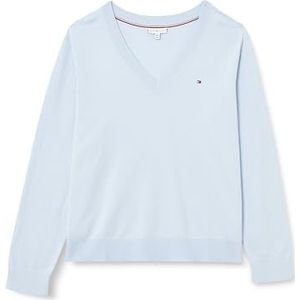 TOMMY HILFIGER Dames CRV CO JERSEY STITCH LS V-NK SWT WW0WW46079, blauw, 46, Blauw (Breezy Blue), 72 NL