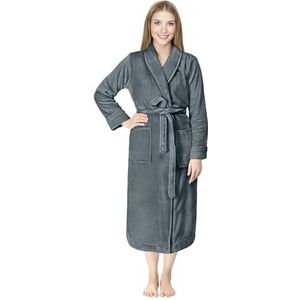 NY Threads Dames Fleece Sjaal Kraag Badjas - Pluche Lange Robe, Donkergrijs, M