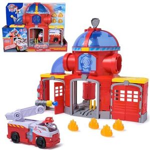 PAW Patrol Fire Rescue Command Center met Marshall-figuur, brandweerwagen, verlichting, werpers en geluidseffecten, speelgoed voor kinderen en meisjes vanaf 3 jaar