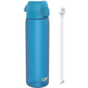 ION8 Waterfles Met Rietje, 500 ml/18 oz, Lekvrij, Makkelijk te Openen, Veilige Sluiting, Vaatwasserbestendig, BPA Vrij, Hygiënische Flip Cover, Draaghendel, Makkelijk Schoon te Maken, Geurloos, Blauw