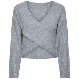 PIECES - Ls Rev Drape Knit Bc - Gebreide Cardigan - Medium Grijs