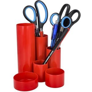 Westcott E-744579 00 Pennenhouder rood | pennenkoker met 6 ronde vakken als bureau-organizer | overzichtelijk opbergen van pennen en kantooraccessoires