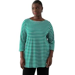 Ulla Popken, Dames grote maten, T-shirt, Pima Cotton met strepen, groen, 50/52 NL