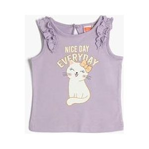 Koton Babygirl Tanktop Ruffle Cotton Crew Neck Cat Printed, Paars (370), 6-9 Maanden