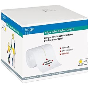 Höga Pharm Tube-Double-Stretch langs- en dwarsrekbare slangband, geel, 12 cm x 10 m, elastisch, ademend, latexvrij