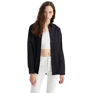 DeFacto Dameshemd van katoenweefsel met lange mouwen, zwart, XS