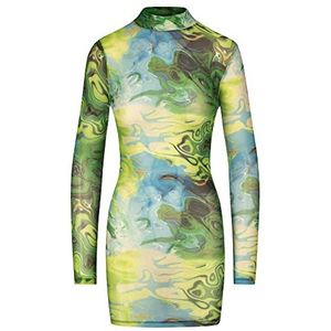 APART jurk in matriaalmix van jersey en kunstleer, Groen-veelkleurig, 38