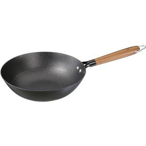 Küchenprofi Wokpan Country | Ø 28 cm | zwart | geschikt voor inductie | geëmailleerd gietijzer | met houten handvat | anti-aanbaklaag | Oil Balance Solution | braadpan 28 cm | gietijzeren pan