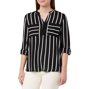 KAFFE Damesblouse, gestreept, V-hals, lange mouwen, regular fit, borstzakken, Zwart/Chalk Stripe, 34