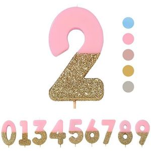 Roze nummer 2 verjaardagskaars met gouden glitter | Premium kwaliteit taarttopper decoratie | Mooi, sprankelend voor kinderen, volwassenen, 21e verjaardagsfeestje, jubileum, mijlpaalleeftijd
