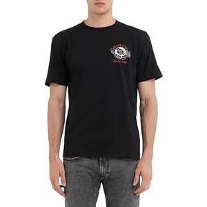 Replay Speedshop T-shirt voor heren met korte mouwen, ronde hals, zwart (Black 098), L, Zwart 098, L