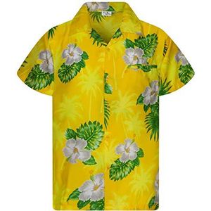 King Kameha Funky Hawaïhemd voor heren, korte mouwen, voorzak, Hawaii-print, kleine bloemenprint, Kleine bloem geel, 3XL