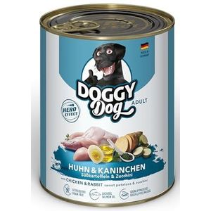 DOGGY Dog Paté kip en konijn, 6 x 800 g, nat voer voor honden, graanvrij hondenvoer met zalmolie en groenlipmossel, compleet voer met zoete aardappel en courgette, Made in Germany