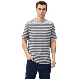 Koton Basic T-shirt voor heren, ronde hals, korte mouwen, Blue Stripe (01K), S