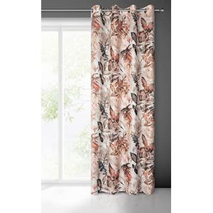 Eurofirany Adeline Gordijn, botanisch bladerpatroon, met oogjes, microvezelgordijn, 1 stuk, modern, elegant, voor slaapkamer, woonkamer, kinderkamer, 140 x 250 cm, wit en baksteenrood