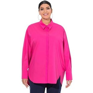 Ulla Popken hemdblouse voor dames, grote maten, plussize, parelmoerknopen, oversized, lange mouwen, roze, 42-44