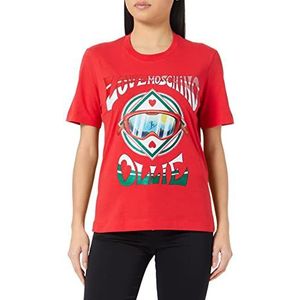 Love Moschino Dames Regular Fit Short-Sleeved with Glitter Ollie Transfer Print T-shirt, rood, 38