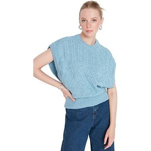 Trendyol Dames Crew Neck Kabel Knit Regular Sweater Vest, Blauw, M, Blauw, M