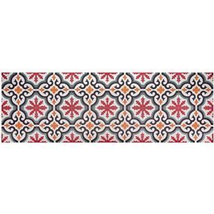 Baroni, tapijtloper van vinyl voor de keuken, majolica-decor, rood en groen, 180 x 60 cm, van antislip pvc, voor binnen en buiten