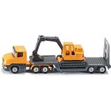 siku 1611, Low Loader with Excavator, Metal/Plastic, Yellow/Grey, Opening tailgate, Detachable trailer