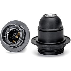 Zelfborgende lamphouder van kunststof, E27, halfschroefdraad, zwart