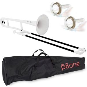 pBone Kunststof trombone wit met zak en mondstuk