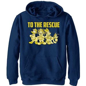 Disney Characters Thanks Firefighters Boy's Hooded Pullover Fleece, Navy Blue Heather, Small, Heather Navy, S