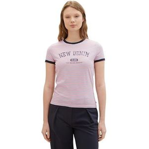 TOM TAILOR Denim T-shirt voor dames, 34684 - Blauw Rood Wit Streep, S