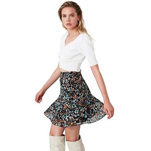 Trendyol Dames Mini Ruche Zoom Skater Geweven Rok, Blauw, 58 NL