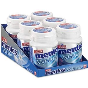 Mentos Gum White Sweet Mint, suikervrije kauwgom – verpakking van 6 potjes met 40 kauwgoms, muntsmaak voor een frisse adem