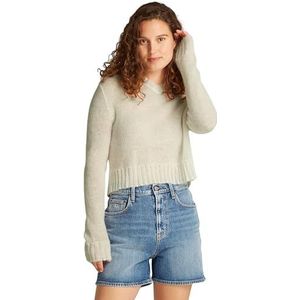 Tommy Jeans Dames TJW OPEN KNIT V-HALS TRUI Trui, Wit, XXS, Wit (Oud Wit), XXS