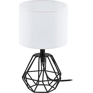 EGLO tafellamp CARLTON 2, 1 lichtbron vintage tafellamp, bedlampje van staal en stof, kleur: zwart, wit, fitting: E14, incl. schakelaar