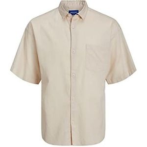 JACK & JONES Heren JORFLORES Linen Shirt SS Shirt, Moonbeam, L, maanbeam, L