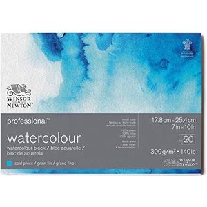 Winsor & Newton 6664001 Professioneel aquarelpapierblok - 20 vellen 7"" x 10"", 300 g/m², fijne korrel, archiveringskwaliteit Helder natuurlijk wit papier, bestand tegen vergeling