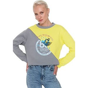 Trendyol Dames ronde hals met slogan regular sweatshirt, Geel, XL