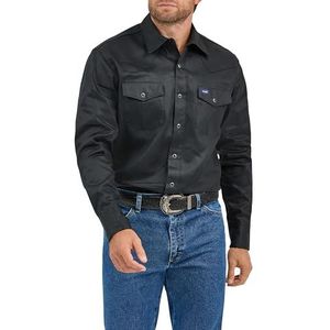 Wrangler Herenwerkshirt met cowboysnit, stevige afwerking, lange mouwen, western drukknopen en effen kleur., Zwart, M