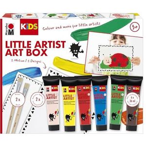 Marabu KiDS Little Artist Art Box, kleur- en knutseldoos voor kinderen vanaf 3 jaar, incl. 6 x 36 ml kinderverf, penselen en kleurplaat, 0305000000114