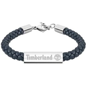 Timberland BAXTER LAKE herenarmband van roestvrij staal zilver en leer donkerblauw, lengte: 18,5cm + 2,5cm, TDAGB0001806, Eine Grösse, Roestvrij staal Leer, Geen edelsteen