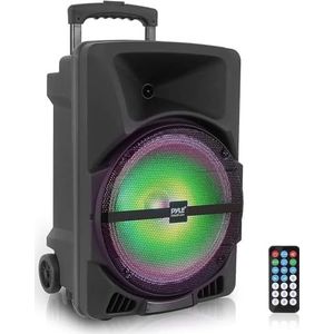 Wireless Portable PA Speaker System -1200W High Powered Bluetooth Compatible Indoor and Outdoor DJ Sound Stereo Loudspeaker w/USB SD MP3 AUX 3.5mm Input, Flashing Party Light & FM Radio -PPHP1544B